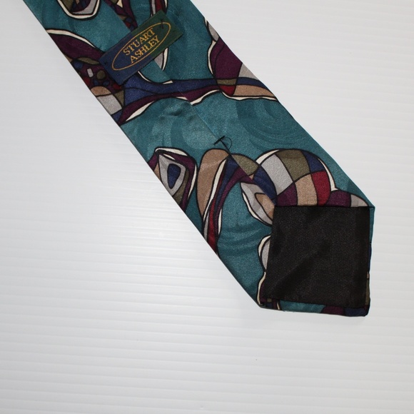 Mens Tie, Stuart Ashley, Abstract Aqua, 100% silk - Picture 4 of 5